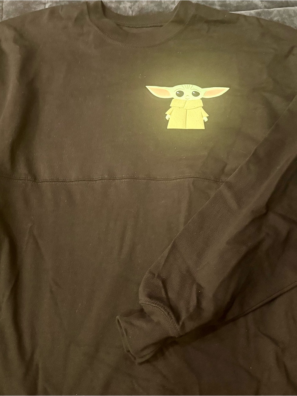 Disney Star Wars Grogu Baby Yoda Black Crewneck Label Print Mandalorian